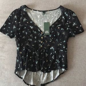 Black and blue floral crop top